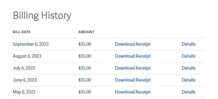 Review your SproutVideo video hosting account billing history