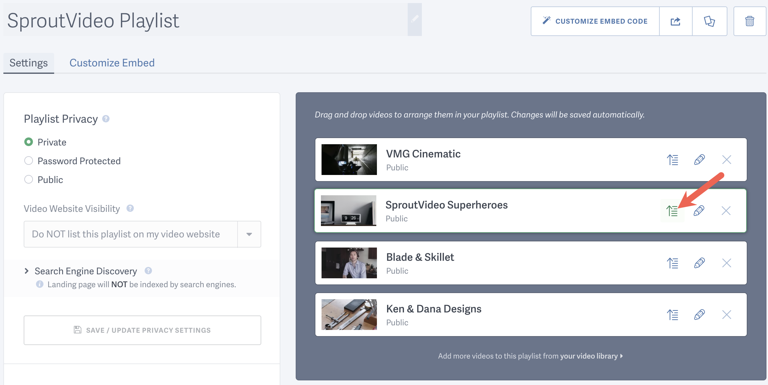 Reorder a video in your playlist