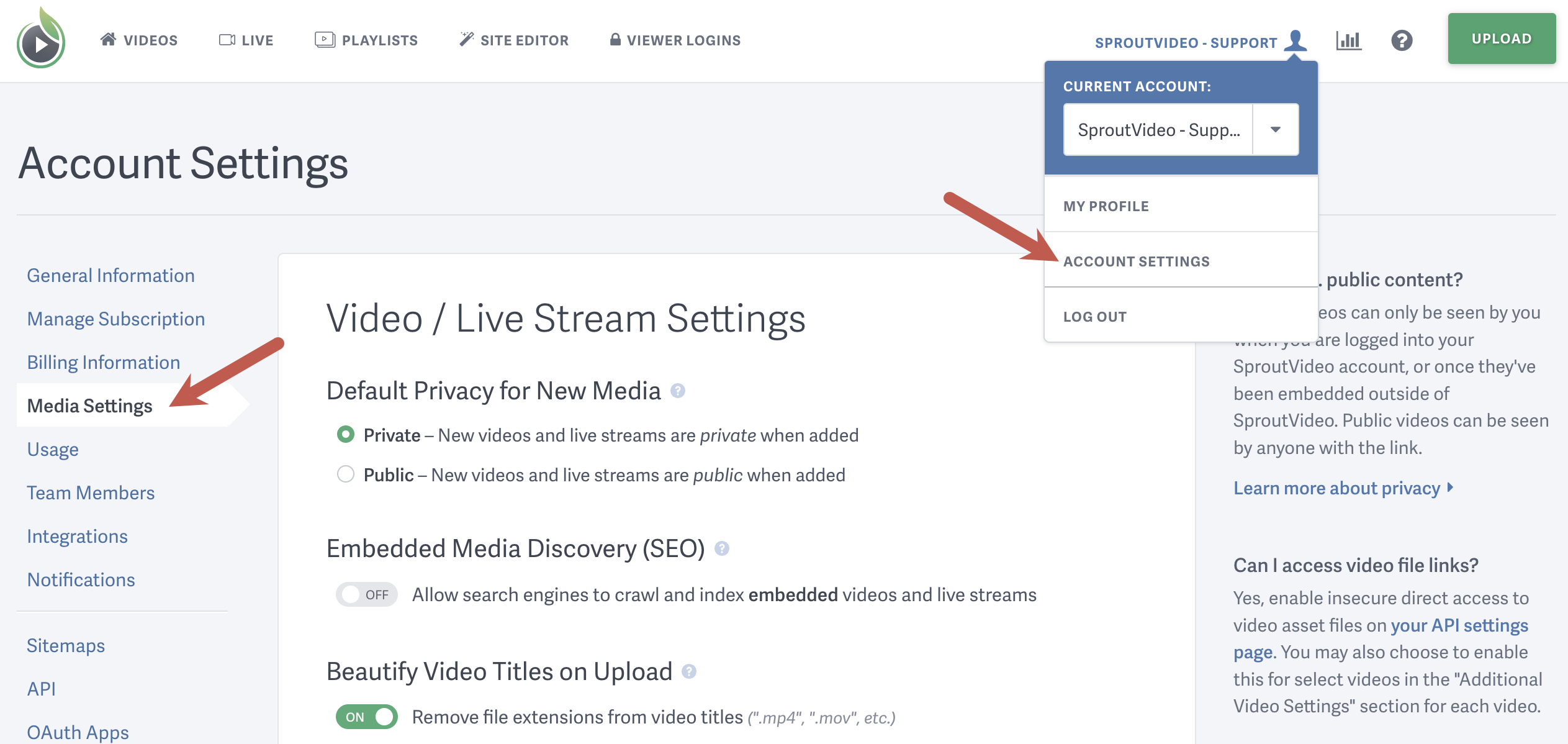Manage your Video Settings for videos hosted on SproutVideo