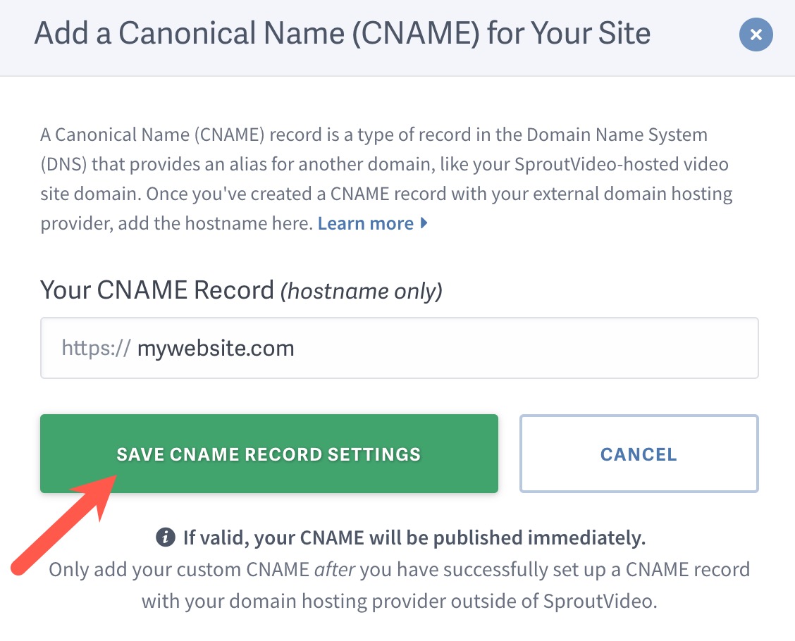 Save your custome CNAME record