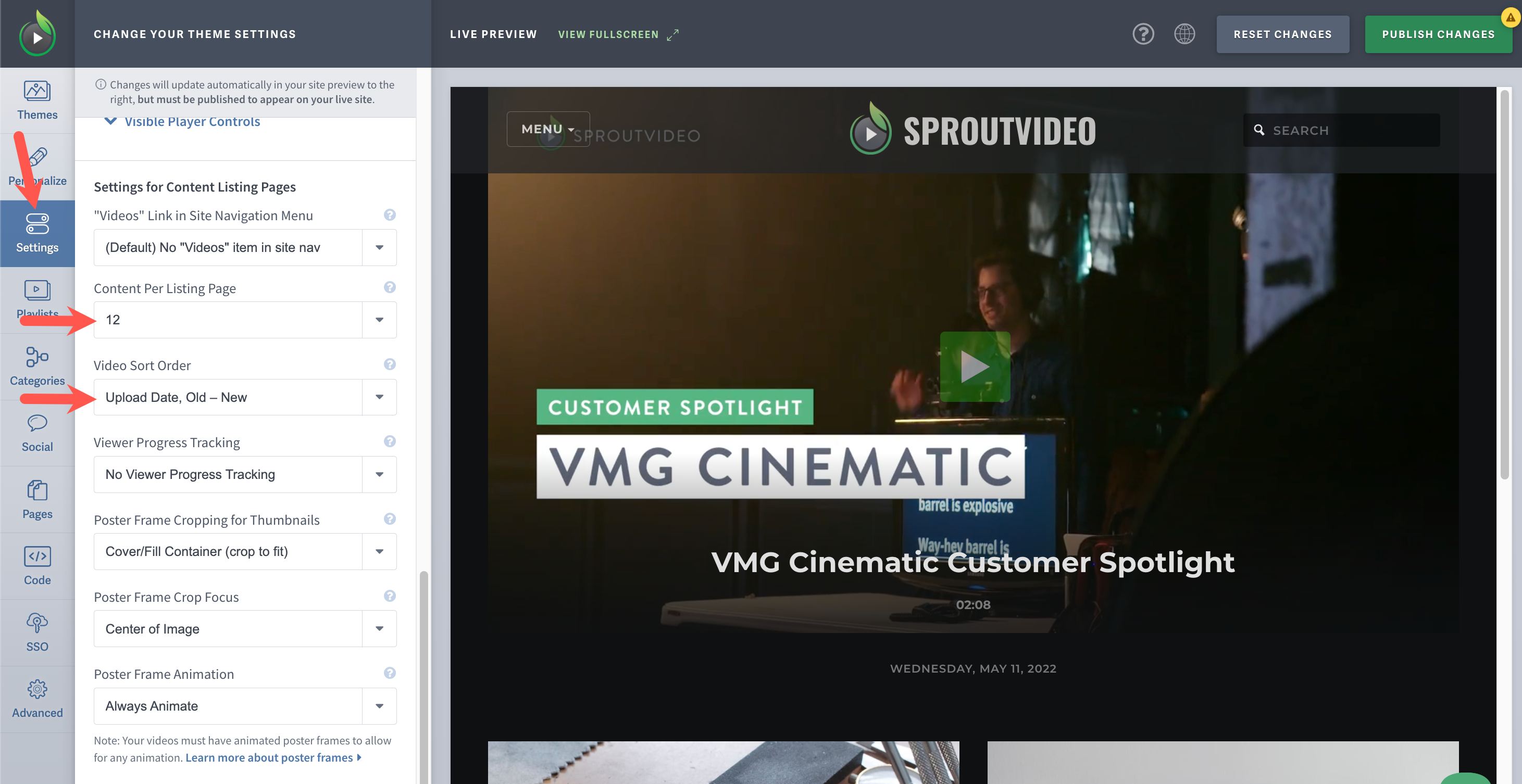 Change the Order in Which Your Videos Appear on Your Video Site hosted by SproutVideo!